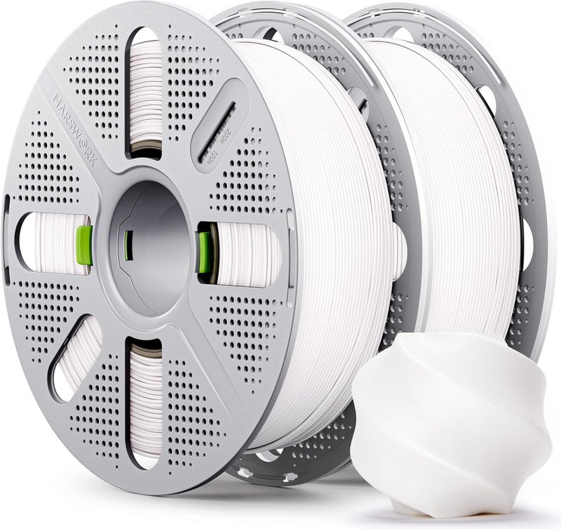 MarsWork PLA Basic, Pre-Dried Filament with Quick-Swap Reusable Spool 2kg (4.4lbs), 1.75mm 3D Printing Filament, Compatible with Bambu Lab 3D Printers – White + White - Image 1